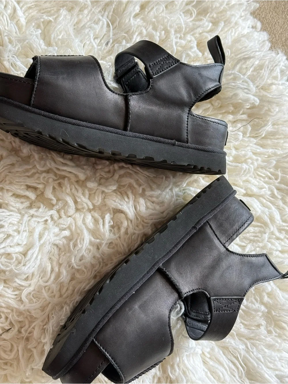 UGG Men's Black Leather Adjustable Slide Sandals